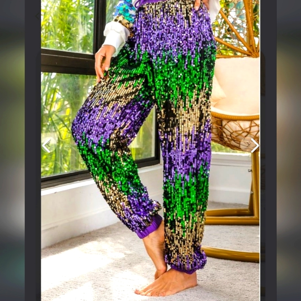Fleurty Girl Mardi Gras Sequin Joggers